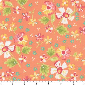 In the Garden Coral Garden Flowers Fabric Yardage - quilt fabric for sewing and quilting projects