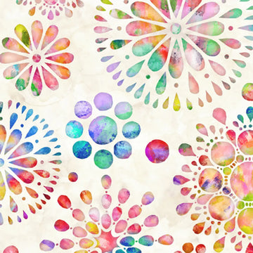 Bitty Back Pack Got Your Back Cream Circle Medallion 45" x 108" Wide Quilt Fabric - wide quilt backing fabric for longarm qu