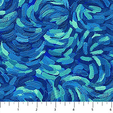 Starry Night Dark Teal Multi Brushstroke fabric yardage