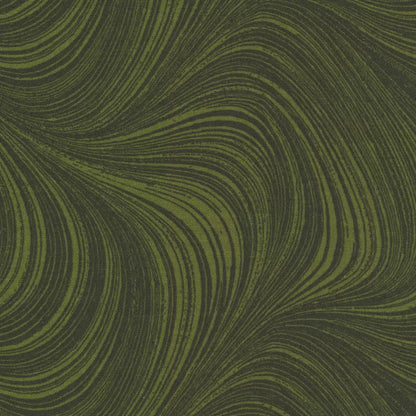 The Benartex Wave Texture Dark Green 108" Wide 3 Yard Quilt Fabric Back Pack features green and black swirling, wavy lines, perfect as an extra-wide quilt backing or striking dark green fabric for your creative projects.