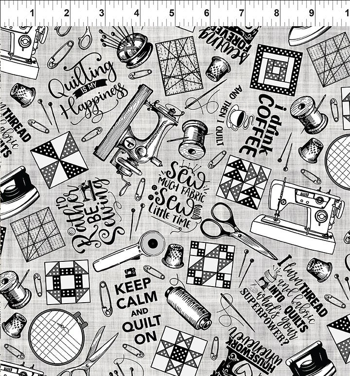 Sketchbook Prints black grey white quilting words fabric yardage