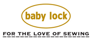 The image shows the baby lock logo in gold inside an oval, with the slogan FOR THE LOVE OF SEWING in bold black text, underlined with a dashed line, on a white background.