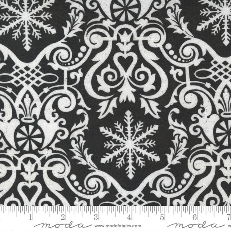 Peppermint Bark Black Christmas Damask Fabric Yardage