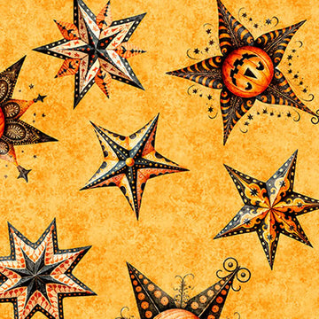 Jeepers Creepers Orange Stars Toss Fabric Yardage