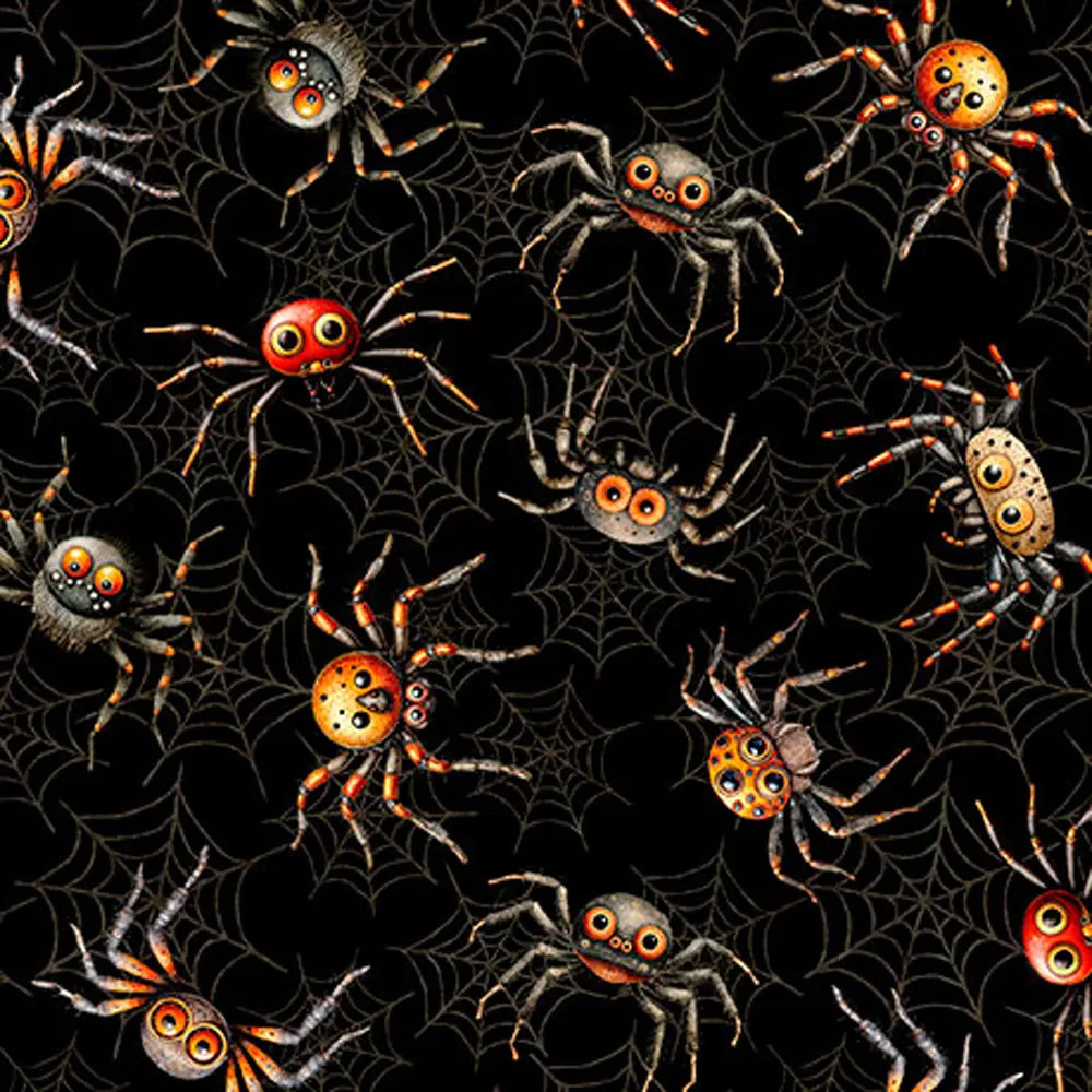 Jeepers Creepers Black Spiders Fabric Yardage