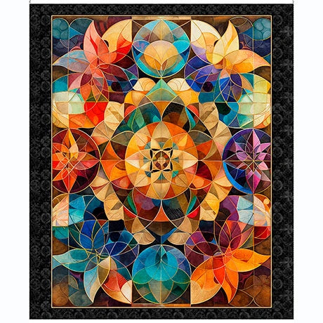 Solstice Multi Kaleidoscope Panel - quilt fabric panel for quilting projects
