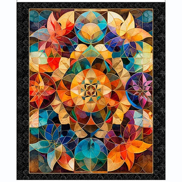 Solstice Multi Kaleidoscope Panel - quilt fabric panel for quilting projects