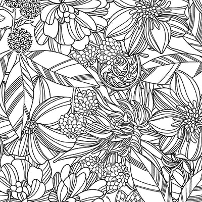 Garden At Twilight White Stencil Floral Fabric Yardage