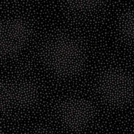 Quilting Illusions Black Dots Fabric Yardage by QT Fabrics features a black background with evenly spaced small gray dots, perfect for adding a classic touch to your cotton quilting projects.