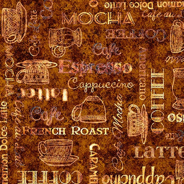 Grab Bag Season 3 Brown Coffee Text Fabric Yardage - quilt fabric for sewing and quilting projects