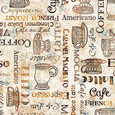 Grab Bag Season 3 Parchment Coffee Text Fabric Yardage