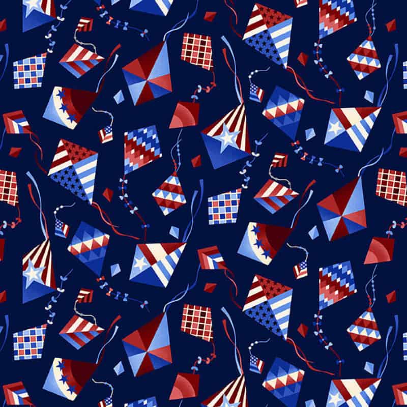 Liberty Hill Kites on Navy Fabric Yardage