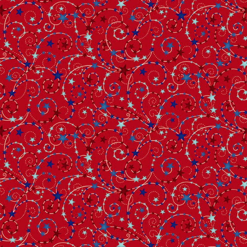 Liberty Hill Swirling Stars on Red Fabric Yardage