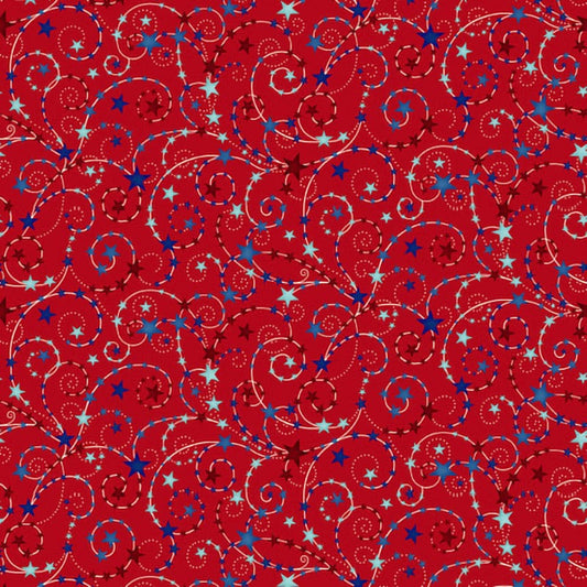 Liberty Hill Swirling Stars on Red Fabric Yardage