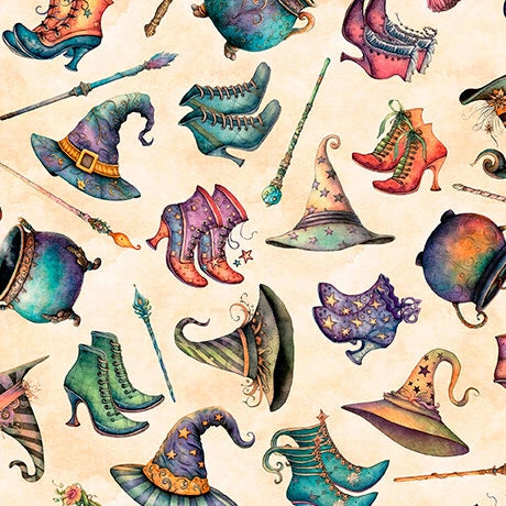 Witchypoo Cream Witch Accessories Fabric Yardage - quilt fabric for sewing and quilting projects