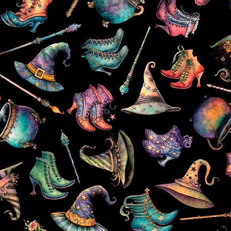 Witchypoo Black Witch Accessories Fabric Yardage - quilt fabric for sewing and quilting projects