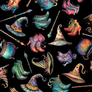 Witchypoo Black Witch Accessories Fabric Yardage - quilt fabric for sewing and quilting projects
