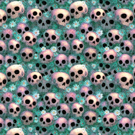 Witchypoo Teal Skulls Fabric Yardage - quilt fabric for sewing and quilting projects