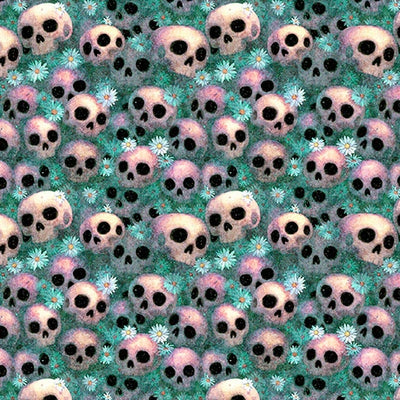 Witchypoo Teal Skulls Fabric Yardage