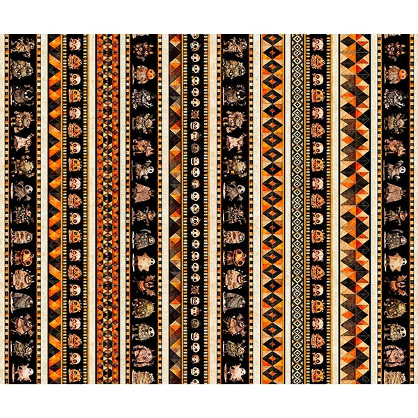 A Haunting We Will Go Multi Halloween Monsters Border Stripe Fabric Yardage - quilt fabric for sewing and quilting projects