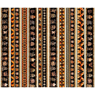 A Haunting We Will Go Multi Halloween Monsters Border Stripe Fabric Yardage