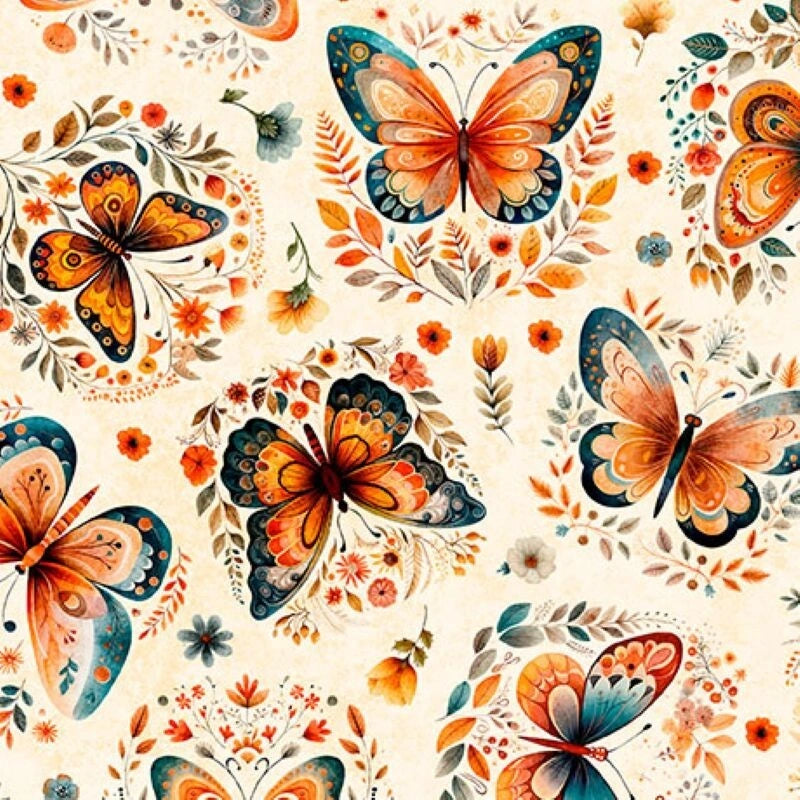 Harvest Hollow Cream Butterflies Fabric Yardage - quilt fabric for sewing and quilting projects