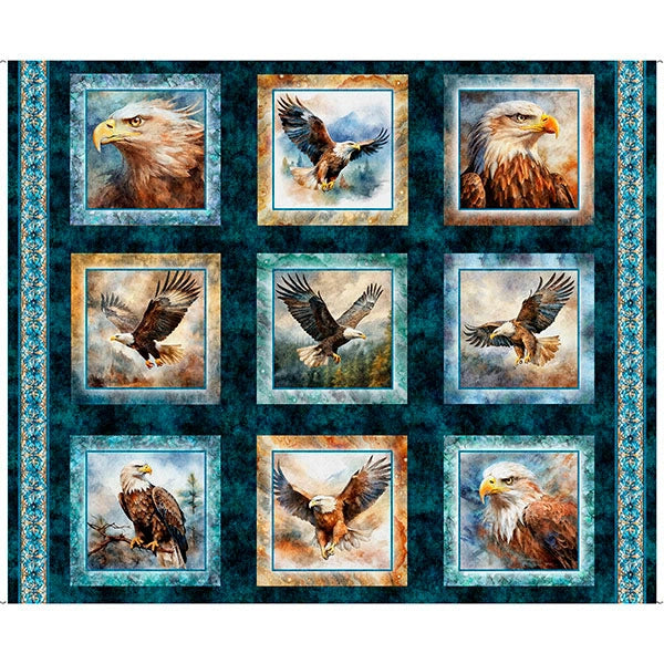 Skyward Eagle Midnight  Picture Patches Panel - quilt fabric panel for quilting projects