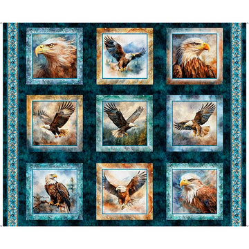 Skyward Eagle Midnight  Picture Patches Panel - quilt fabric panel for quilting projects