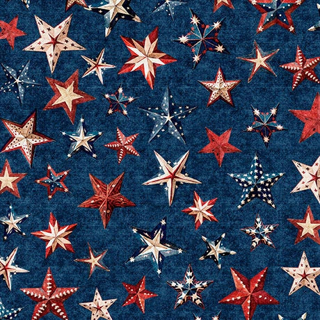 All American Navy Stars Fabric Yardage - quilt fabric for sewing and quilting projects