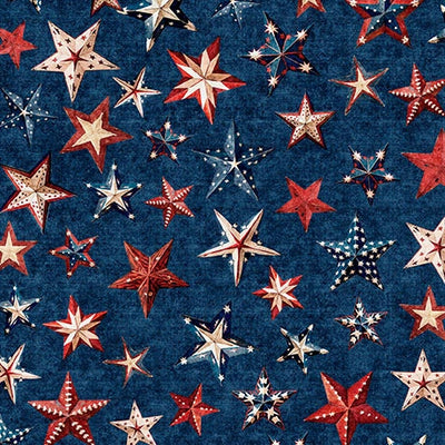 All American Snowman Navy Stars Fabric Yardage