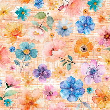 Udderly Adorable flower toss, light salmon, by QT Fabrics