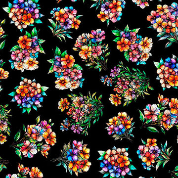 Floral Bouquets, black, by QT Fabrics