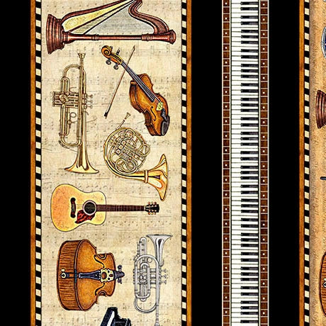 Vivace tan musical border stripe fabric yardage