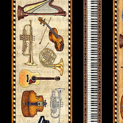 Vivace Tan Musical Border Stripe Fabric Yardage
