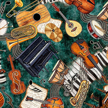 Vivace tan musical instruments toss fabric yardage