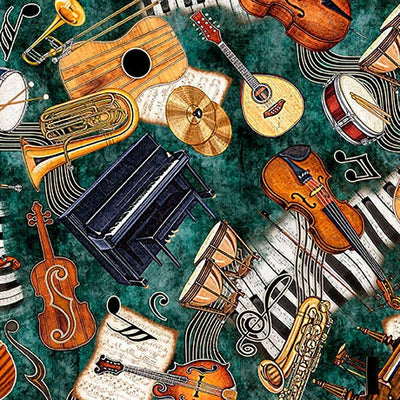 Vivace Tan Musical Instruments Toss Fabric Yardage
