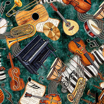 Vivace tan musical instruments toss fabric yardage