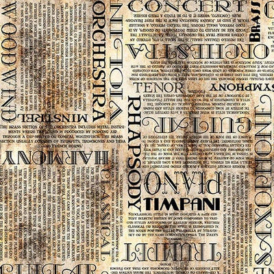 Vivace Parchment Musical Text Fabric Yardage