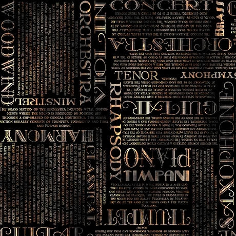 Vivace black musical text fabric yardage