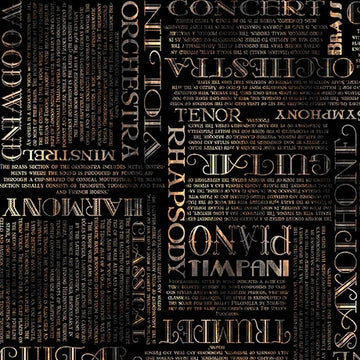 Vivace black musical text fabric yardage