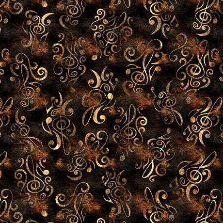 Vivace espresso music flourish fabric yardage