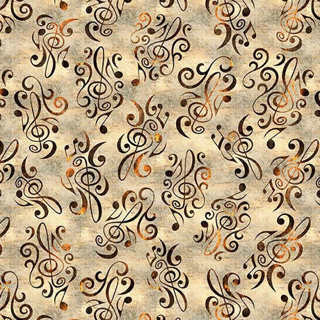 Vivace Tan Music Flourish quilting fabric yardage by QT Fabrics