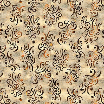 Vivace Tan Music Flourish Fabric Yardage