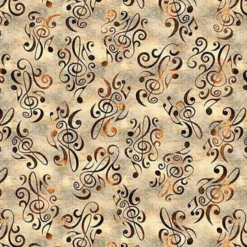 Vivace Tan Music Flourish quilting fabric yardage by QT Fabrics