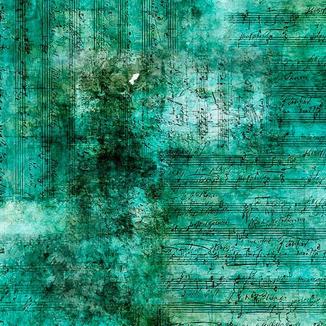 Vivace Turquoise Sheet Music quilting fabric yardage