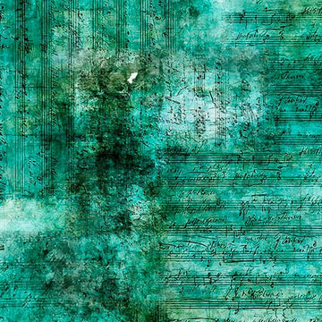 Vivace Turquoise Sheet Music quilting fabric yardage
