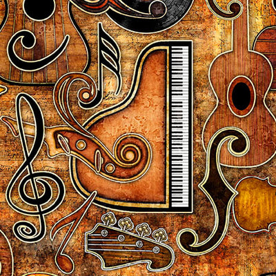 Vivace Rust Musical Instruments Set Fabric Yardage