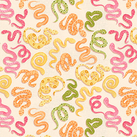 Snakes, cream, by QT Fabrics