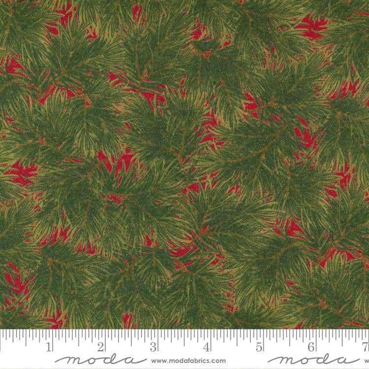 Sparkle Shine Glitter Crimson Pine Bough Fabric Yardage