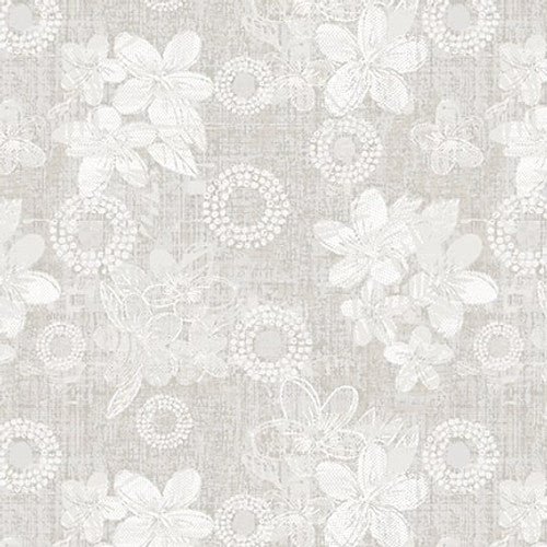 Purely Neutral Grey Flowers with Circles Fabric Yardage